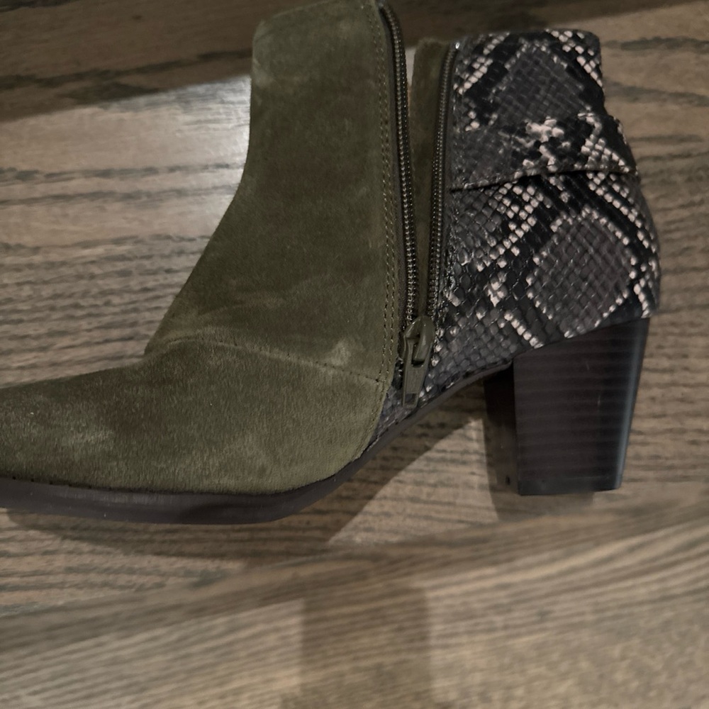Vionic Olive and Snake Print Ankle Boots